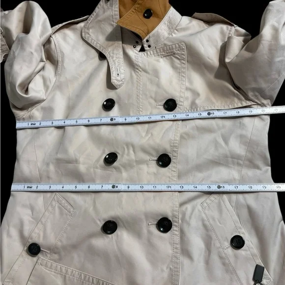 Coach New York F34024 Beige Trench Coat Double Breasted Belted Leather Trim L - Picture 13 of 16